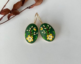 Green Silver Earring / Botanical Polymer Clay Earring / Plant Earring / Women Gift Unique / Mini Flower Earring