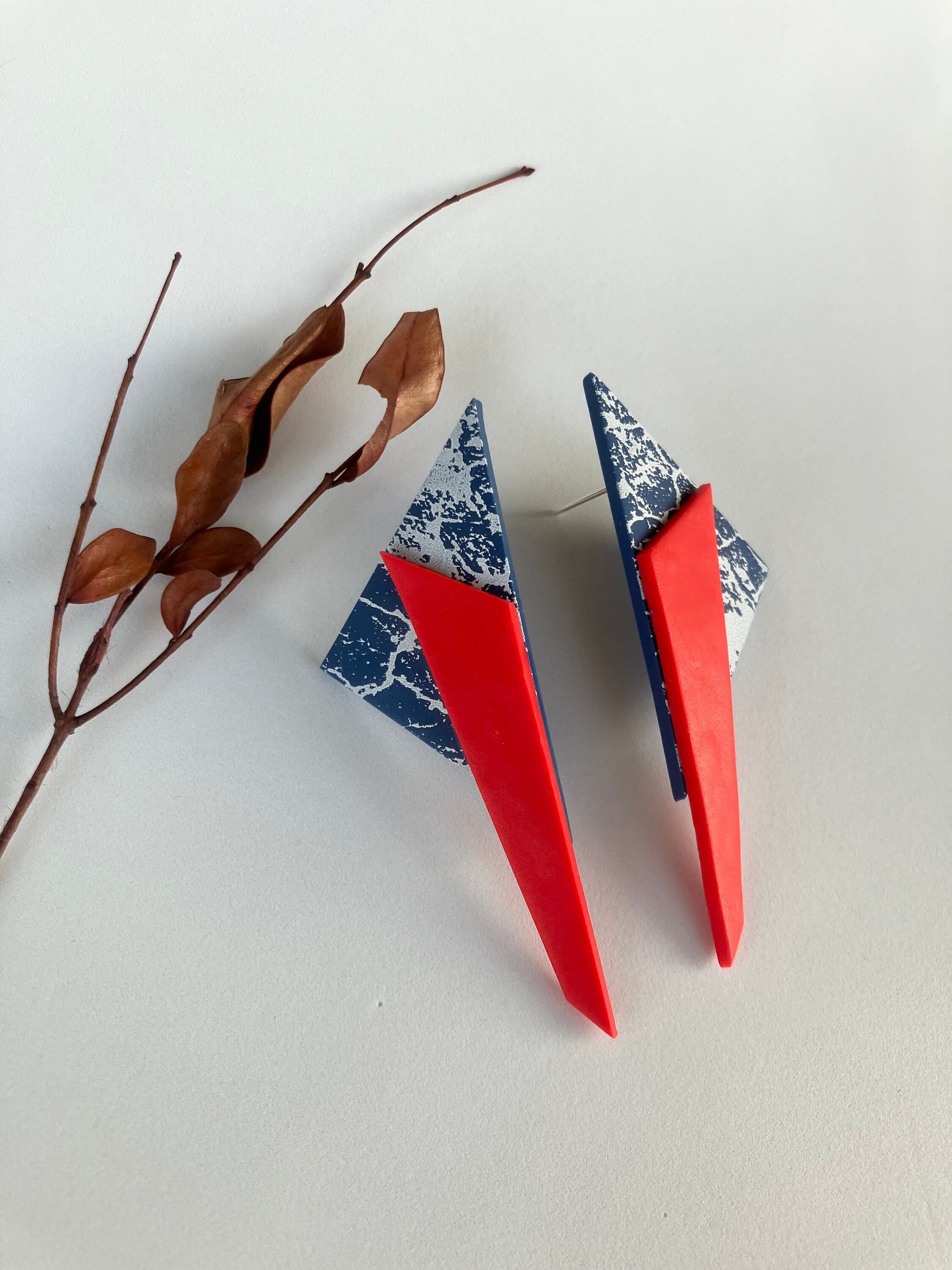 Triangle Stud Earring / Geometric Polymer Clay Earring / Contemporary Earring / Modern Earring Stud / Friend Gift for women