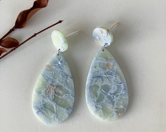 Teardrop Translucent Polymer Clay Earring / Light Blue Marbled Earring for women / Gift Jewelry for friend