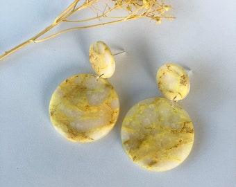 Yellow Marble Earring / Polymer Clay Earring / Translucent Earring / Summer Clay Earring / Gift for friend