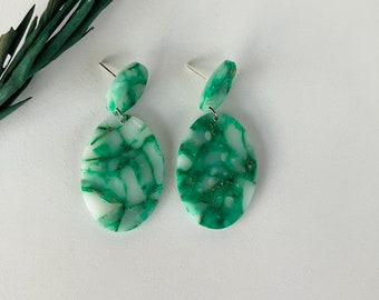 Green Translucent Earring / Light Green Polymer Clay Earring / Marble Boho Summer Earring / Statement Lightweight Earring