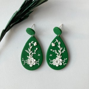 Floral Polymer Clay Earring / Aesthetic Minimal Earring / Cool Embroidered Earring / Trendy Modern Clay Earring image 1