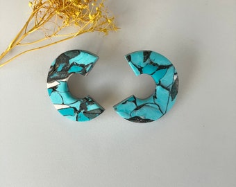 C Shape Earring / Blue Polymer Clay Earring / Marble Stud Earring / Modern Statement Earring / Gift for mother