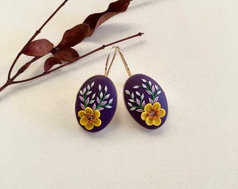 Purple Floral Earring / Classy 925 Sterling Silver Earring / Artsy Plant Earring / Summer Aesthetic Earring