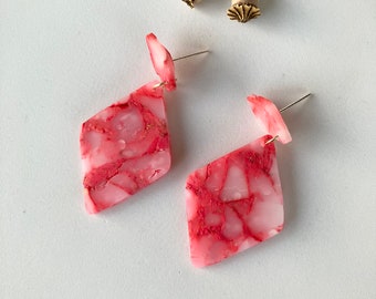 Pink Geometric Earring / Translucent Polymer CLay Earring / Light Pink Marble Earring / Pink Jade Earring