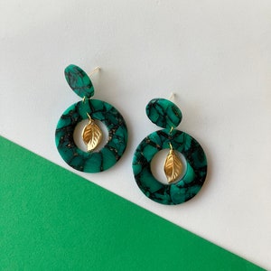 Green Translucent Earring / Circle Polymer Clay Earring / Dark Green Statement Earring / Hollow Earring image 8
