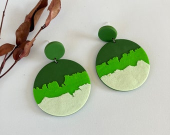 Green Circle Earring / Forest Polymer Clay Earring / Colourful Summer Earring / Lightweight Jewelry