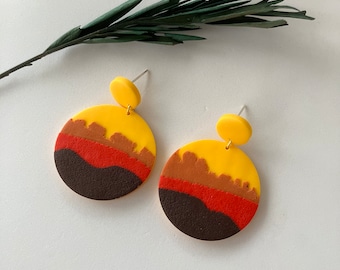 Sunset Polymer Clay Earring / Colourful Circle Earring / Multicolored Boho Earring / Gift earring for friend