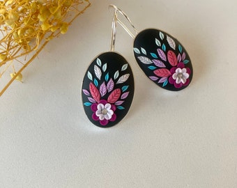 Colourful Silver Earring / 925 Sterling Garden Earring / Floral Polymer Clay Earring / Cute Botanical Earring