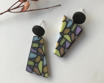 Asymmetric Polymer Clay Earring / Mismatched Earring / Mosaic Earring / Geometric Earring / Gift Earring for women