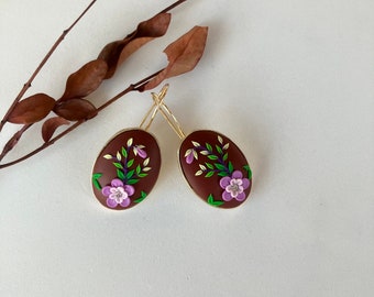 Burgundy Floral Earring / Cute Polymer Clay Earring / Artsy Spring Earring / Pretty Cottagecore Earrings / Gift idea for women