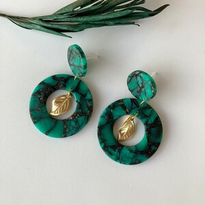 Green Translucent Earring / Circle Polymer Clay Earring / Dark Green Statement Earring / Hollow Earring image 7