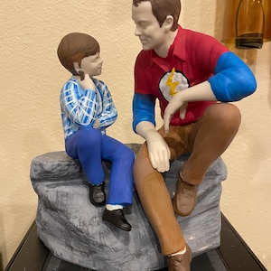 Sheldon and Young Sheldon Big Bang Theory fan art Father Son Repainted Upcycled statue fanart