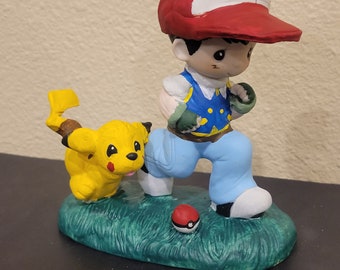 Pokemon Ash and Pikachu Altered Not So Precious Moment statue figurine fan art