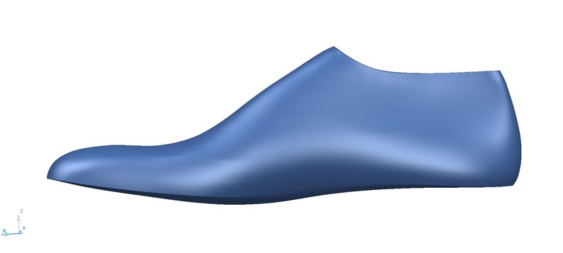 May include: A blue shoe last, a form used by shoemakers to create shoes.