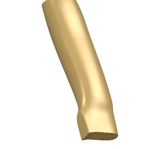 Op de afbeelding: Een gouden, gladde, gebogen en licht hellende metalen armleuning.