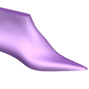 以下が含まれることがあります： 靴を作るために使用される3Dモデルである、紫色の靴の型