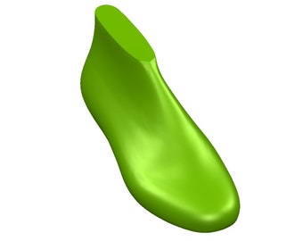 May include: A green shoe last, a 3D model used for making shoes.