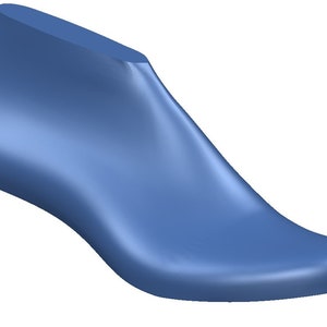 Puede incluir: Una horma de zapato azul, un modelo 3D utilizado para la fabricación de zapatos.