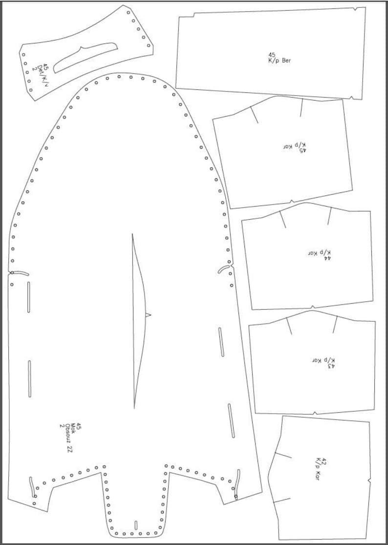Peut inclure: Patron de maroquinerie pour un sac avec plusieurs pi&egrave;ces. Le patron comprend des instructions pour couper et coudre les pi&egrave;ces ensemble. Le patron est &eacute;tiquet&eacute; avec des mesures en pouces.