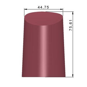 May include: A burgundy-colored cylindrical object with a diameter of 44.75 inches and a height of 75.61 inches.