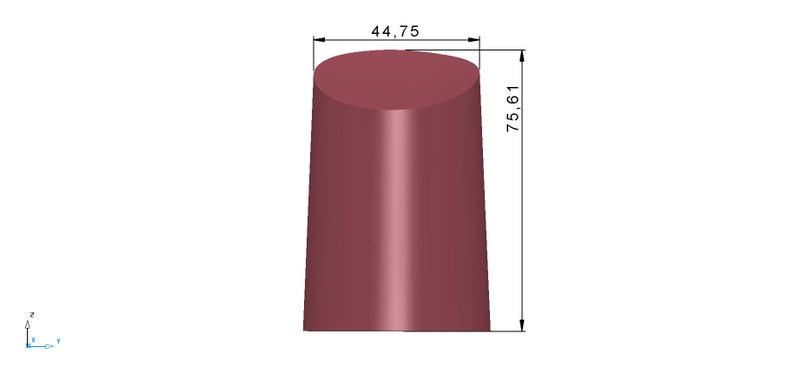 May include: A burgundy-colored cylindrical object with a diameter of 44.75 inches and a height of 75.61 inches.