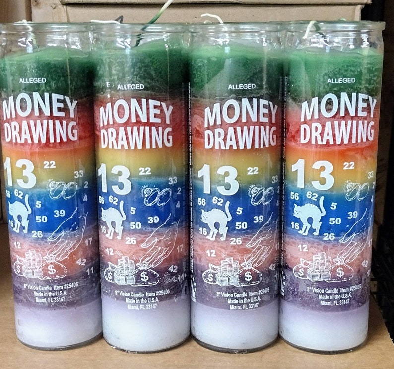 7 Color Lucky Money Drawing Candles Novena Candle Hoodoo Root Etsy