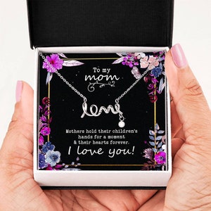 Happy Mothers Day to My Mom|Scripted LOVE Necklace Jewelry Gift|Mother's Hold Their Children Hands for a Moment and Their Hearts Forever!