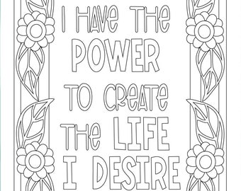 Positive Affirmation, Coloring Page, Coloring for Adults, Adult Coloring, Positive Quotes, Positive Vibes, Coloring Sheet, Positive Gift