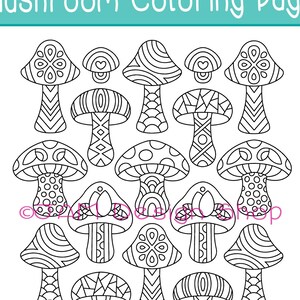 Digital Download, Magic Mushroom Coloring Page, Psychedelic Mushroom, Adult Coloring Book, Instant Download, Toadstool Art