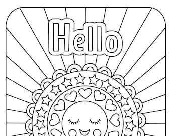 Coloring Card, Coloring Book Card, Hello Sunshine, Thinking of You Card, Greeting Card , Birthday Card , Thank You Card, Blank Inside