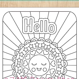 Tarjeta para colorear, Tarjeta de libro para colorear, Hola sol, Tarjeta pensando en ti, Tarjeta de felicitación, Tarjeta de cumpleaños, Tarjeta de agradecimiento, En blanco por dentro