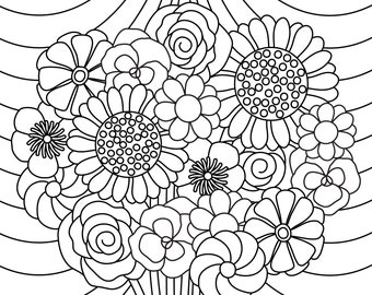 Flower Bouquet Coloring Page, Flower Design, Floral Pattern, Spring Coloring Page, Instant Download, Mindfulness Activity