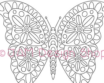 Butterfly Coloring Page, Butterfly Design, Printable Coloring Page, Adult Coloring Book