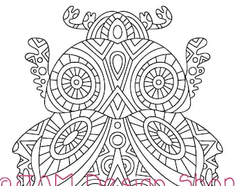Beetle Coloring Page, Coloring Book Page, Coloring PDF, Insect Pattern, Beetle Lovers, Mindfulness Activity, Zentangle Coloring
