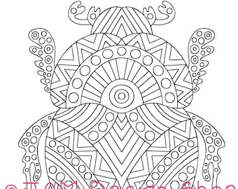 Beetle Coloring Page, Coloring Book Page, Coloring PDF, Insect Pattern, Beetle Lovers, Mindfulness Activity, Zentangle Coloring