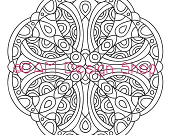 Digital Download, Abstract Mandala Coloring Page, Adult Coloring Book, Instant Download, Mindfulness Gift