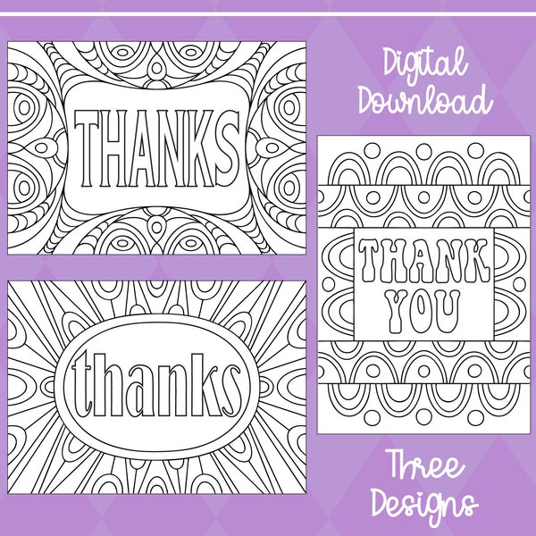 Thank You Cards, Abstract Designs, Greeting Cards, Coloring Pages, Coloring Cards, Printable Cards, Coloring for Kids, Coloring for Adults