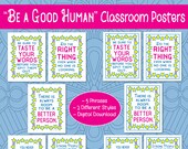 Classroom Posters, Printable Posters, Character Counts, Bulletin Board, Classroom Decor, Be a Good Human, Inspirational Quotes, Class Rules