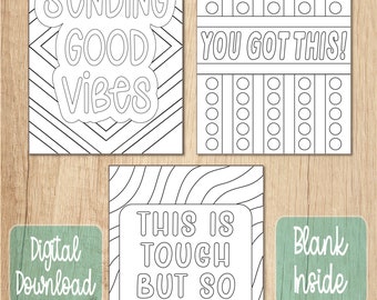 Encouragement Cards, Encouragement Gift, Motivational Quotes, Coloring Cards, Printable Cards, Thinking of You Card, Greeting Card Set