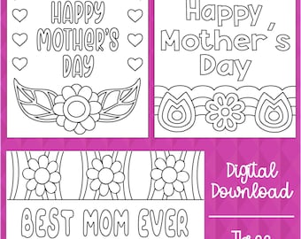 Mother's Day Cards, Coloring Cards, Printable Cards, Mother's Day Gift, Mom Gift, Grandmother Gift, Digital Download