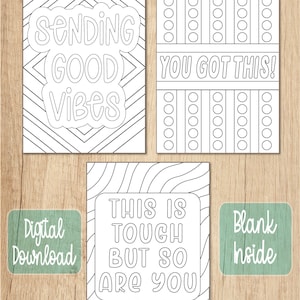 Cartes d'encouragement, cadeau d'encouragement, citations de motivation, cartes à colorier, cartes imprimables, carte de pensée, ensemble de cartes de voeux