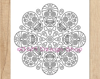 Day of the Dead, Dia de los Muertos, Sugar Skull Mandala, Halloween Party, Coloring Page, Calavera, Party Activity, Halloween Activity