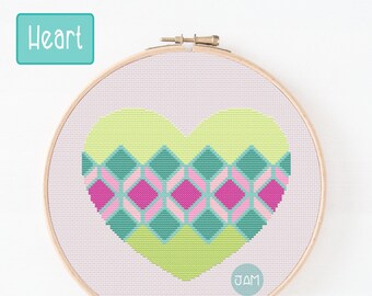 Cross Stitch Pattern PDF, Digital Download, Heart Decor, Cute Wall Art, Beginner Cross Stitch Pattern