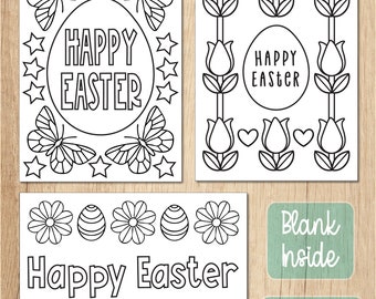 Color Your Own Easter Cards, Printable Cards, Greeting Card Set, Easter Gift, Coloring Cards, Floral Pattern, Spring Designs, Easter Egg