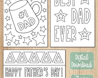 Tarjetas del Día del Padre, Tarjetas para Colorear, Tarjetas Imprimibles, Regalo del Día del Padre, Regalo de Papá, Regalo del Abuelo, Descarga Digital