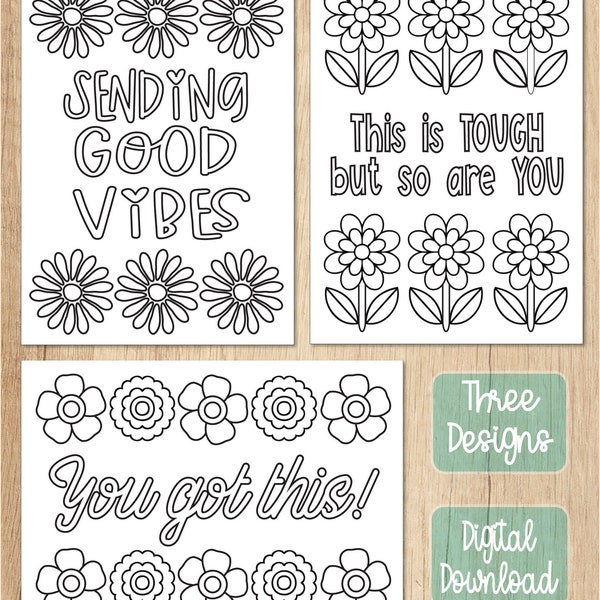 Encouragement Cards, Encouragement Gift, Motivational Quotes, Coloring Cards, Printable Cards, Thinking of You Card, Greeting Card Set