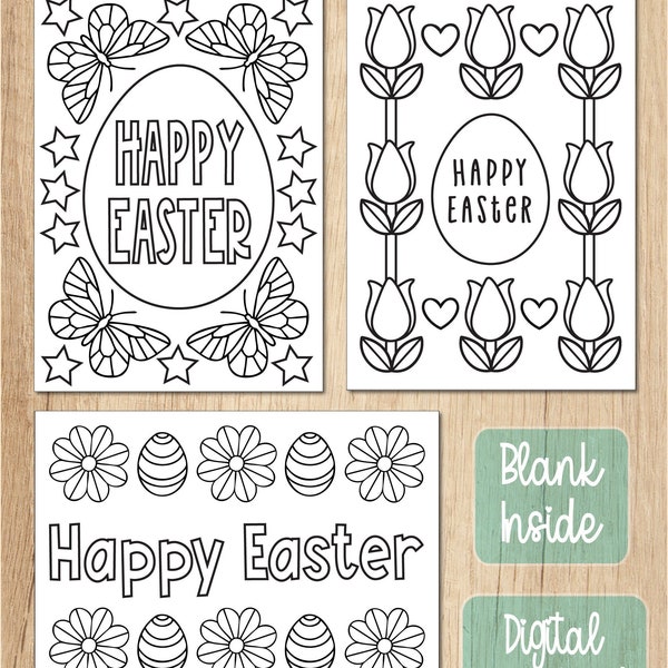 Color Your Own Easter Cards, Printable Cards, Greeting Card Set, Easter Gift, Coloring Cards, Floral Pattern, Spring Designs, Easter Egg