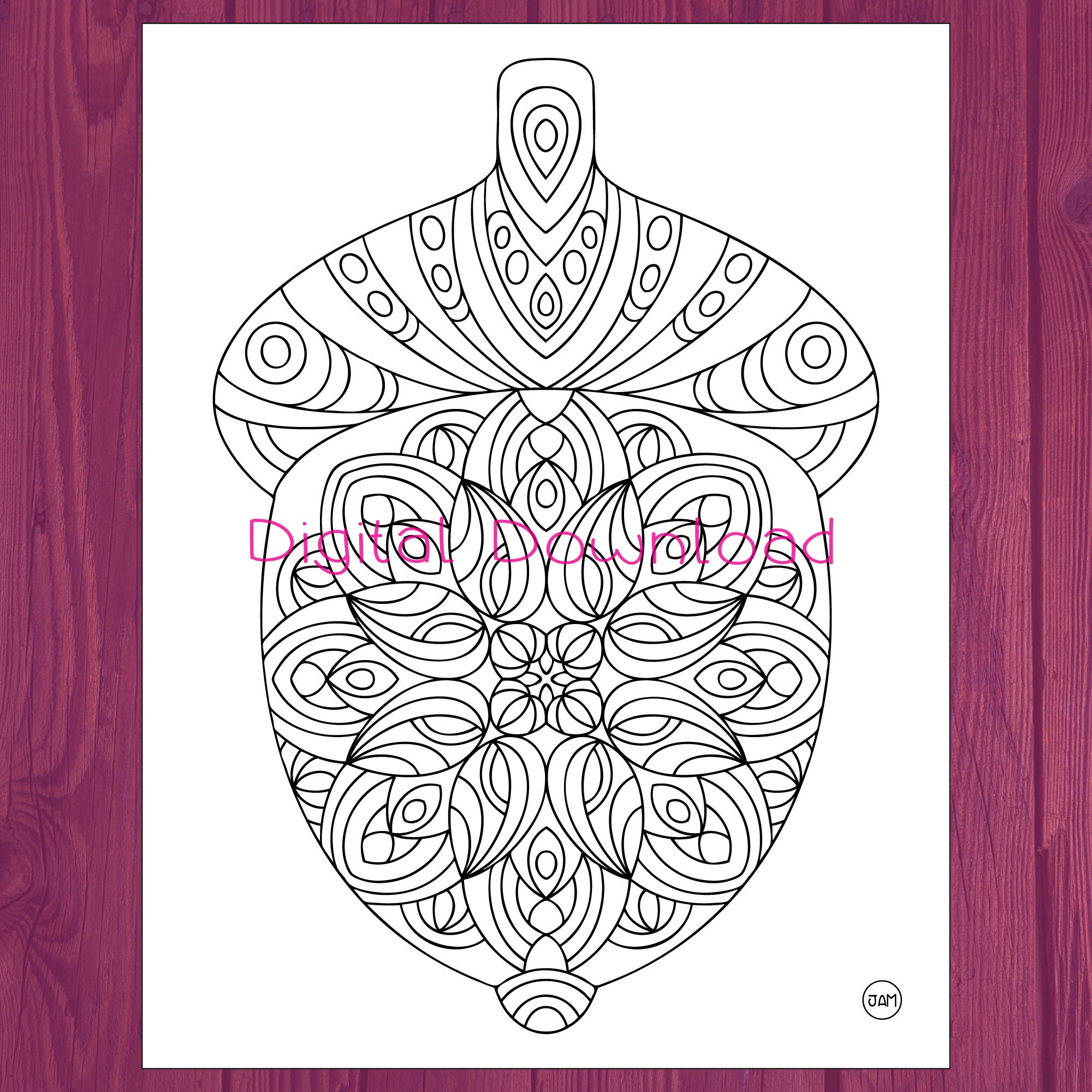 Digital Download, Acorn Coloring Page, Autumn Vibes, Adult Coloring ...