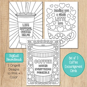 Cartões para colorir, amantes do café, cartão comemorativo do café, cartões de incentivo, download digital, amizade
